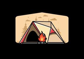 tenda de acampamento triangular e design de ilustração de fogueira vetor