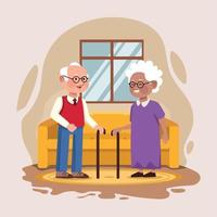 casal de velhos com sofá vetor