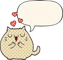 gato bonito dos desenhos animados apaixonado e bolha de fala no estilo de quadrinhos vetor