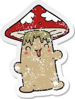 vinheta angustiada de um personagem de cogumelo de desenho animado vetor