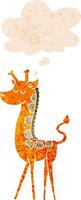 girafa de desenho animado e balão de pensamento em estilo retrô texturizado vetor