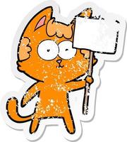 vinheta angustiada de um gato de desenho animado feliz com sinal vetor