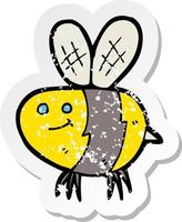 adesivo retrô angustiado de uma abelha de desenho animado vetor