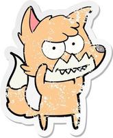 vinheta angustiada de uma raposa sorridente de desenho animado vetor