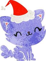 desenho retrô de natal de gato kawaii vetor