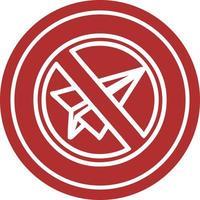 ícone circular de proibição de avião de papel vetor
