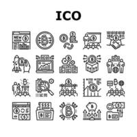 ico conjunto de ícones de coleção de oferta de moeda inicial vetor