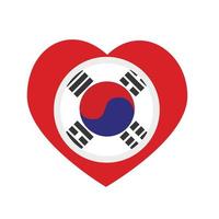 ícone vetorial, coração vermelho com a bandeira nacional da república da coreia. vetor
