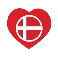 ícone de vetor, coração vermelho com a bandeira nacional da Dinamarca. vetor