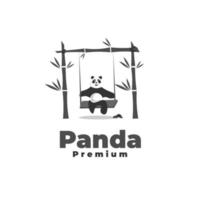 passeio de panda no logotipo de ilustração vetorial de balanço de bambu vetor