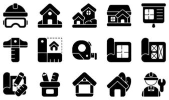 conjunto de ícones vetoriais relacionados à arquitetura. contém ícones como capacete, casa, planta da casa, medida, protótipo, trabalhador e muito mais. vetor