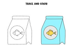 trace e colora comida de peixe desenhada de mão bonito. planilha para crianças. vetor