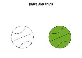 trace e cor bola de tênis desenhada de mão bonito. planilha para crianças. vetor