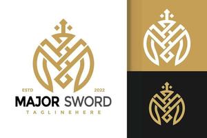 design de logotipo de espada letra m, vetor de logotipos de identidade de marca, logotipo moderno, modelo de ilustração vetorial de designs de logotipo