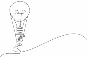 robôs de desenho contínuo de uma linha usando monocular, voando com lâmpada de balão de ar quente. organismo cibernético robô humanóide. desenvolvimento futuro da robótica. ilustração vetorial de desenho de linha única vetor