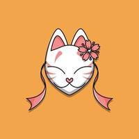 máscara de kitsune japonesa fofa com flor de sakura, ilustração vetorial eps.10 vetor