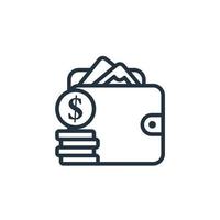 ícone de carteira isolado em um fundo branco. carteira, ganhos e símbolos de dinheiro, para aplicativos web e móveis. vetor