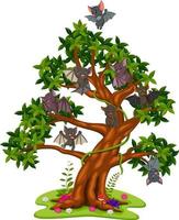 muitos desenhos animados de morcegos nas árvores vetor