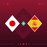 japão, espanha jogo mundial de futebol 2022 contra em fundo vermelho. ilustração vetorial vetor