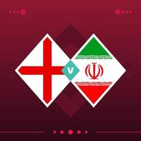 Inglaterra, partida de futebol mundial do Irã 2022 contra em fundo vermelho. ilustração vetorial vetor