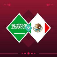 arábia saudita, jogo de futebol mundial do méxico 2022 versus em fundo vermelho. ilustração vetorial vetor