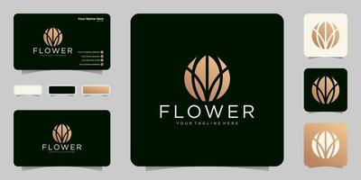 logotipo de flor florescendo moderno em design de logotipo de cor dourada, ícone, símbolo e cartão de visita vetor