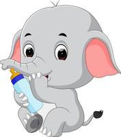bebê elefante com garrafa de leite vetor