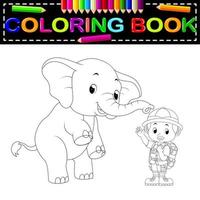 livro de colorir zookeeper e elefante vetor