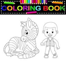 livro de colorir menino bonito e zebra vetor