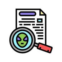 ilustração em vetor ícone de cor de documento de descoberta alienígena