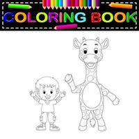 menino bonito e livro de colorir girafa vetor