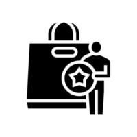comprador recebendo ilustração vetorial de ícone de glifo de saco de bônus vetor