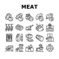 conjunto de ícones de coleção de produtos de fábrica de carne vetor