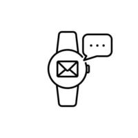 mensagem no ícone da linha de relógio inteligente. pictograma linear de notificação de smartwatch. ícone de contorno de envelope de correio de comunicação no gadget de esporte moderno rastreador. traço editável. ilustração vetorial isolado. vetor