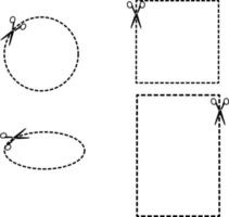 ícone de linha de corte de tesoura em fundo branco. conjunto de bordas de cupom. conjunto de tesoura e sinal de cupom. estilo plano. vetor
