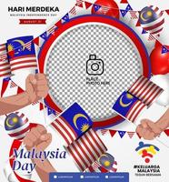 design de modelo de twibbon do dia da independência da malásia. molduras de mídia social. vetor