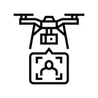 entrega de drone e identificação com ilustração vetorial de ícone de linha de tecnologia de identificação facial vetor