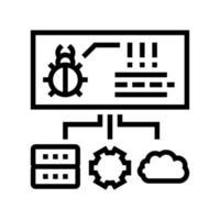 vírus na ilustração vetorial de ícone de linha de componentes de servidor, nuvem e computador vetor
