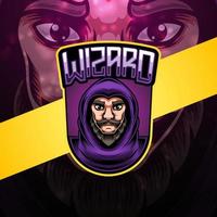 design do logotipo do mascote wizard esport vetor