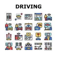 conjunto de ícones de coleção de lição de escola de condução vetor