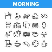 conjunto de ícones de coleção de alimentos e ferramentas de manhã vetor