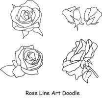 mão desenhada doodle rosa isolado, conjunto de elementos de flor. vetor