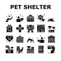 conjunto de ícones de coleção de abrigo para animais de estimação vetor