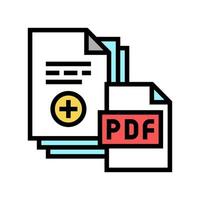 digitalização de documentação adicionando ilustração em vetor de ícone de cor de arquivo pdf