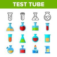 tubos de ensaio e frascos vector conjunto de ícones de cores
