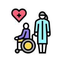 ajudando e cuidando de pessoas com deficiência em casa ilustração vetorial de ícone de cor vetor