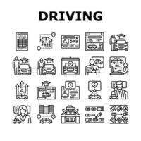 conjunto de ícones de coleção de lição de escola de condução vetor