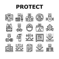 proteger a ilustração vetorial de conjunto de ícones de coleção de tecnologia vetor