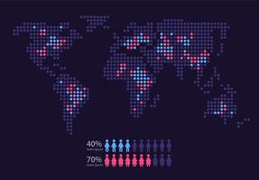 sociedade mundo mapa infográfico modelo de design de gráfico tema escuro. comparação masculino feminino. infochart abstrato com contorno editável. gráficos instrucionais. apresentação de dados visuais vetor