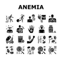 vetor de conjunto de ícones de problemas de saúde do paciente de anemia